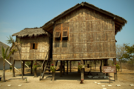 SANTA ELENA, ECUADOR - NOVEMBER 28, 2012: Typical bungalow architecture in the ecuadorian rural coastal region, Santa Elena province.のeditorial素材