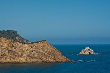 Beautiful blue skies and ocean around Salango island, Manabi, Ecuadorの写真素材