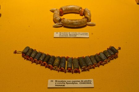 MANABI, ECUADOR - JUNE 2, 2012: Exhibition of jewelry artifacts at Archeological Museum in Manabi.のeditorial素材