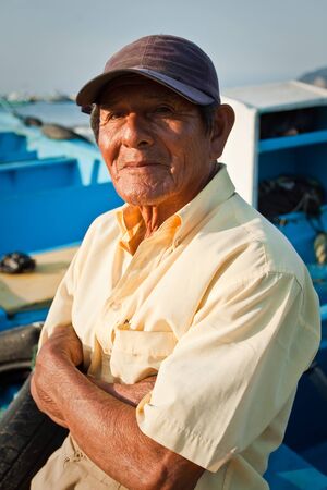 MANABI, ECUADOR - DECEMBER 19, 2011: Portrait of local mature man from Puerto Lopez, popular vacation spot in Ecuadorのeditorial素材