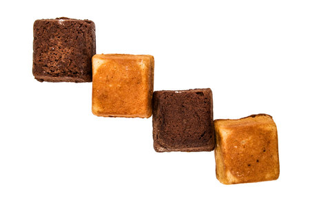 four square pastries arranged on a white background