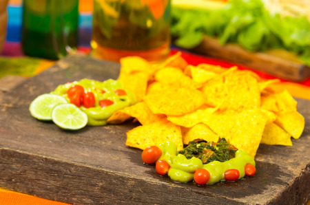 nachos and avocado sauce, guacamoleの写真素材