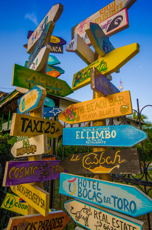 distance signpost on a caribean islandの写真素材