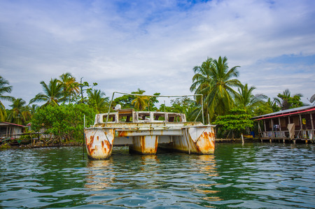 BOCAS DEL TORO, PANAMA - APRIL 23, 2015 : Bocas Town, a pier and oceanview, comprising an archipelago off the Caribbean coast.のeditorial素材