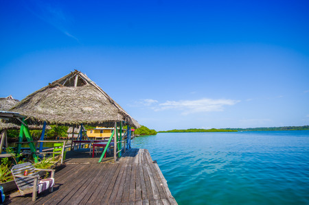 BOCAS DEL TORO, PANAMA - APRIL 23, 2015 : Bocas Town, a pier and oceanview, comprising an archipelago off the Caribbean coast.のeditorial素材
