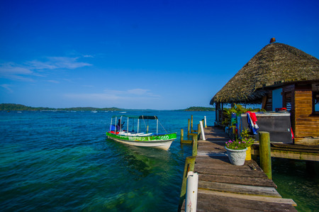 BOCAS DEL TORO, PANAMA - APRIL 23, 2015 : Bocas Town, a pier and oceanview, comprising an archipelago off the Caribbean coast.のeditorial素材