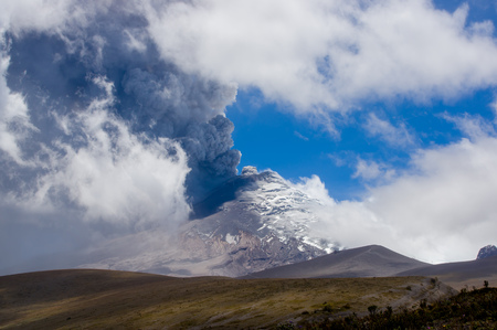 Amazing view of active Cotopaxi volcano erupting in Ecuador, South Americaの写真素材