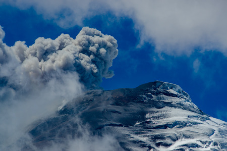 Amazing view of active Cotopaxi volcano erupting in Ecuador, South Americaの写真素材