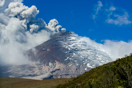 Breathtaking scene of active Cotopaxi volcano erupting in Ecuador, South Americaの写真素材