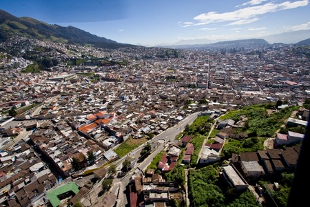 Aerial photo of old town Quito, Ecuadorの写真素材