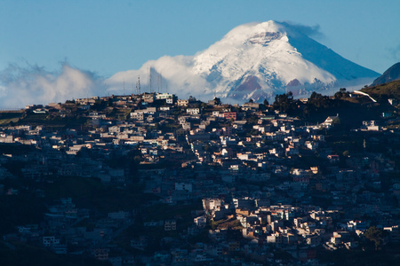 Amazing view of Quito with Cotopaxi volcano in the background Ecuador, South Americaの写真素材