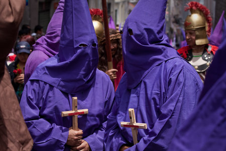 QUITO, ECUADOR - APRIL 23, 2011: Good Friday procession in Quito, Ecuadorのeditorial素材