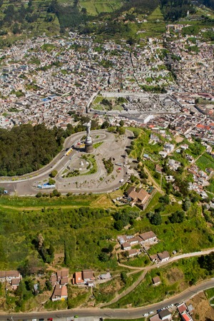 Beautiful aerial photo of Panecillo hill with Virgin statue in Quito, Ecuadorの写真素材