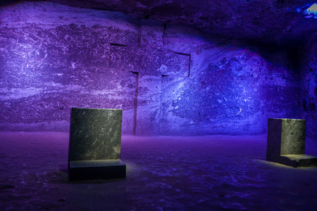 ZIPAQUIRA, COLOMBIA - FEBRUARY 3, 2015: Marble and salt sculptures at underground Salt Cathedral Zipaquira built within the multicolored tunnels from a mine. One impresive accomplishment of Colombian architecture.のeditorial素材