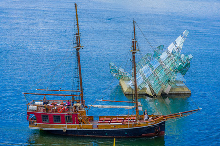 OSLO, NORWAY - 8 JULY, 2015: Walking on the spectacular opera house building located waterfront eastside of city with beautiful architecture and viewsのeditorial素材