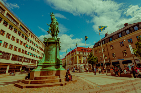 GOTHENBURG, SWEDEN - JUNE 21, 20015: Kungsporten square with the statue of Karl IX, Gothenburg city downtownのeditorial素材