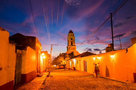 TRINIDAD, CUBA - SEPTEMBER 8, 2015: Night shot. The Cuban city of Trinidad is one of the country's most charming locationsのeditorial素材