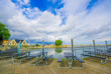 Beautiful picturesque view of the harbour in Simrishamnの写真素材