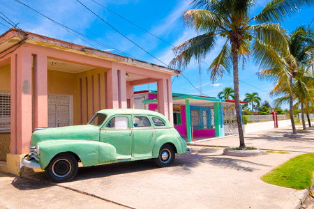 CIENFUEGOS, CUBA - SEPTEMBER 12, 2015: An Old American Car in the center of ths City.のeditorial素材