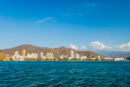 Beautiful cityscape view of Rodadero beach in Santa Marta, Colombiaの写真素材