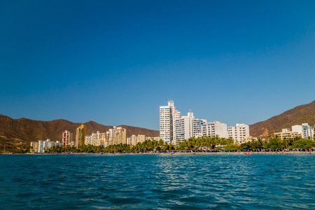 Beautiful cityscape view of Rodadero beach in Santa Marta, Colombiaの写真素材