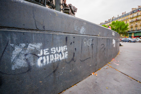 PARIS, FRANCE - JUNE 1, 2015 : Je suis Charlie graffity in Paris against the terrorist attack on Charlie hebdo journal.のeditorial素材