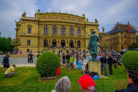 Prague, Czech Republic - 13 August, 2015: Rudolfinum music auditorium as seen from front, beautiful majestic architecture, shot at park across building.のeditorial素材