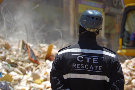 Portoviejo, Ecuador - April, 18, 2016: Rescue team making recovery efforts after 7.8 earthquake.のeditorial素材