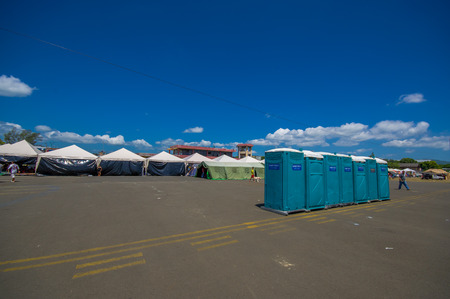 Portoviejo, Ecuador - April, 18, 2016: Tents for the refugees after 7.8 earthquakeのeditorial素材