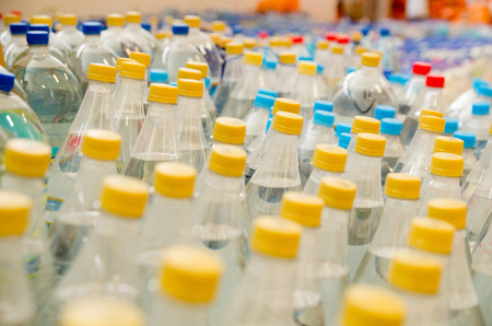 Quito, Ecuador - April 23, 2016: Water donated by citizens of Quito providing disaster relief for earthquake survivors in the coast. Gathered at Bicentenario Park.のeditorial素材