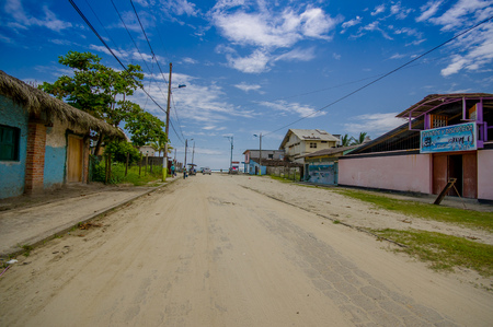 Muisne, Ecuador - March 16, 2016: Downtown Muisne city, small charming town located in the northern Ecuadorian coastline.のeditorial素材