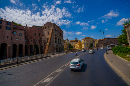 ROME, ITALY - JUNE 13, 2015: View of little part at Roman Coliseum, big street with lots of people trying to enter.のeditorial素材