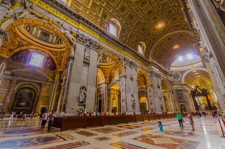VATICAN, ITALY - JUNE 13, 2015: Large main hall of Sain Peter Basilica in Vatican, indoors view.のeditorial素材