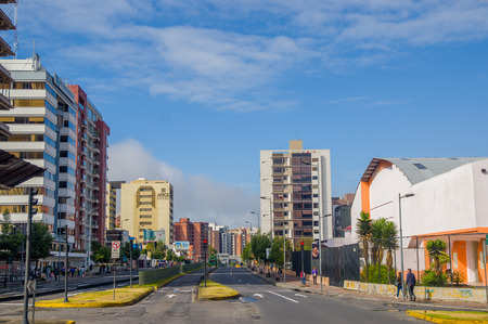 QUITO, ECUADOR - JULY 7, 2015: Large important avenue at the city, sunny day with a nice view of the sky.のeditorial素材