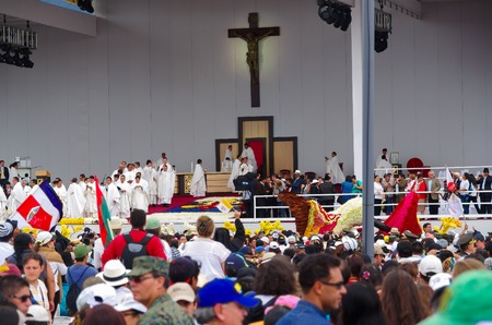 QUITO, ECUADOR - JULY 7, 2015: Everything ready and waitting to pope Francisco to celebrate a big mass.のeditorial素材