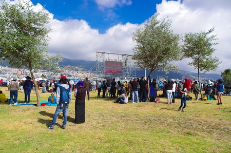 QUITO, ECUADOR - JULY 7, 2015: People together looking the road of pope Francisco, mass in Ecuador.のeditorial素材