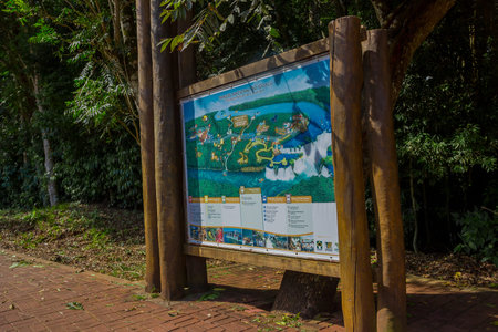 IGUAZU, BRAZIL - MAY 14, 2016: iguazus natural park map showing all the routes and places where you can go to see the waterfalls.のeditorial素材