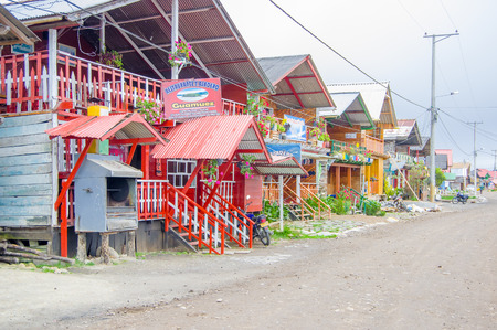 PASTO, COLOMBIA - JULY 3, 2016: colorfull restaurants located in a small place close to laguna la cochaのeditorial素材