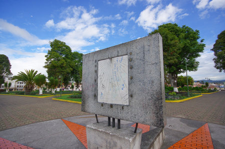 TULCAN, ECUADOR - JULY 3, 2016: sunclock located in the middle of an important park of the city.