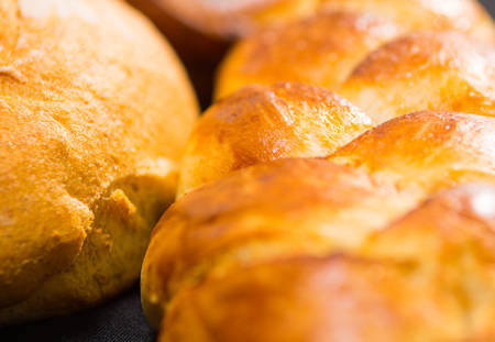 Closeup freshly baked sugar bread with beautiful golden color, bakery concept.の写真素材