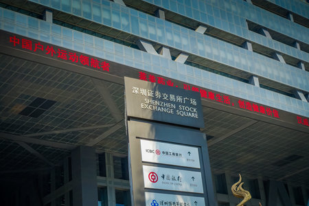SHENZEN, CHINA - 29 JANUARY, 2017: Inner city streets and sorroundings, official stock exchange...