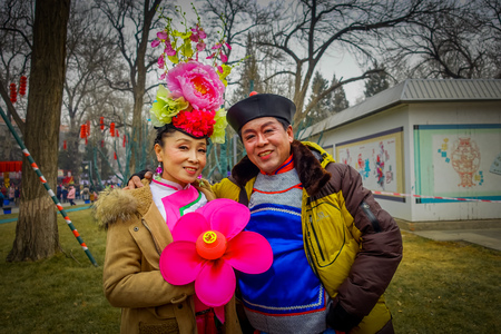 BEIJING, CHINA - 29 JANUARY, 2017: People attending the new years fair in Longtan Park, traditional chinese market.のeditorial素材
