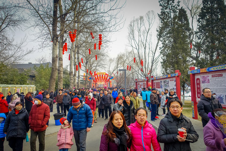 BEIJING, CHINA - 29 JANUARY, 2017: People attending the new years fair in Longtan Park, traditional chinese market.のeditorial素材