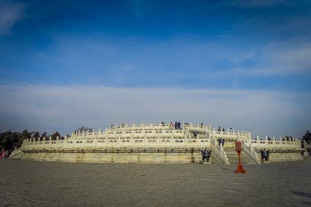 BEIJING, CHINA - 29 JANUARY, 2017: Walking around temple of heaven compund, an imperial complex with various religious buildings located in southeastern central city area, nice blue skyのeditorial素材