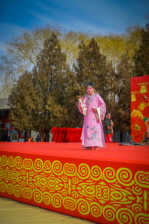 BEIJING, CHINA - 29 JANUARY, 2017: Attending new year celebration festival in temple of earth park, lots of red decorations, music and theatre acts, traditional chinese holidayのeditorial素材