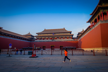BEIJING, CHINA - 29 JANUARY, 2017: Beautiful temple building inside forbidden city, typical ancient Chinese architecture, nice blue skyのeditorial素材
