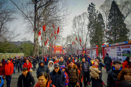 BEIJING, CHINA - 29 JANUARY, 2017: People attending the new years fair in Longtan Park, traditional chinese market.のeditorial素材