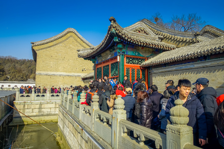 BEIJING, CHINA - 29 JANUARY, 2017: Walking around spring palace complex, a spectacular ensemble of lakes, gardens and ancient chinese palaces, beautiful buildings and architectureのeditorial素材