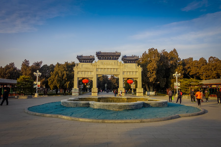 BEIJING, CHINA - 29 JANUARY, 2017: Monument located inside forbidden city, nice cement structure with water fountain sorrounding.のeditorial素材