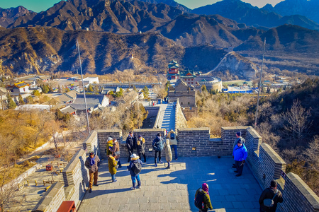 BEIJING, CHINA - 29 JANUARY, 2017: Fantastic view of impressive great wall on a beautiful sunny day, located at Juyong tourist site.のeditorial素材